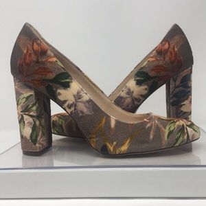 Nine West Leroux Chunky Heel Floral Velvet Pumps